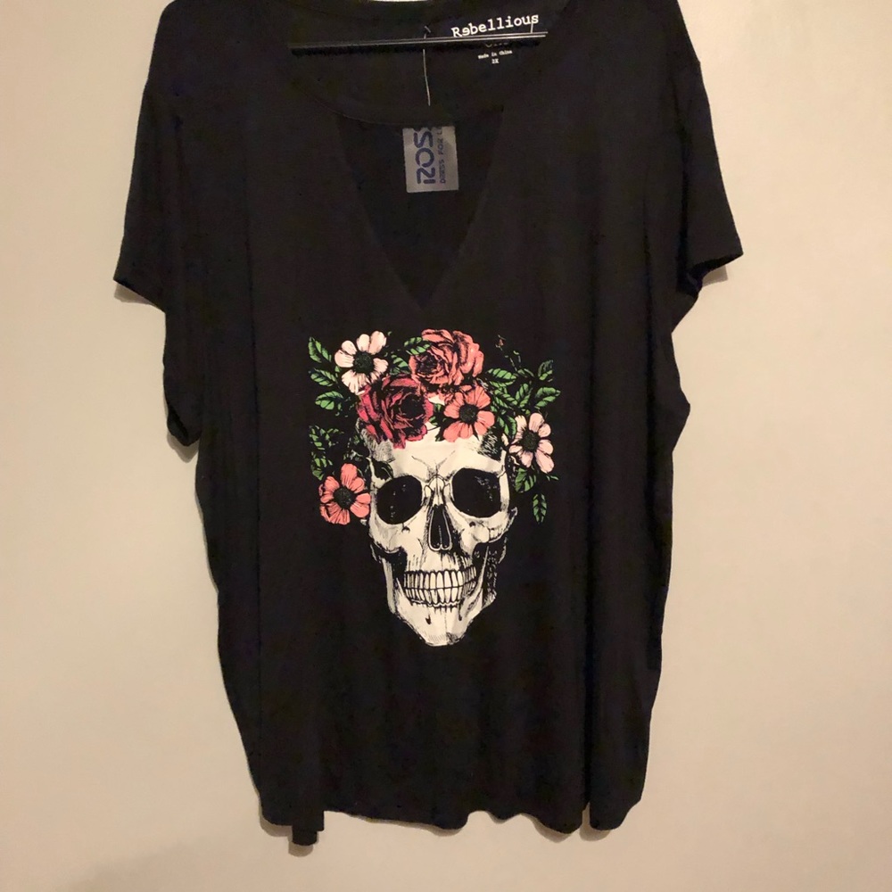 Floral head band skull long tee